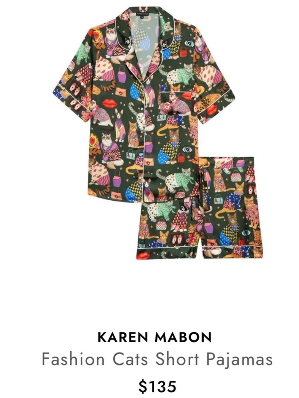 Karen Mabon Fashion Cats Short Pajama Set Size XL pre-owned